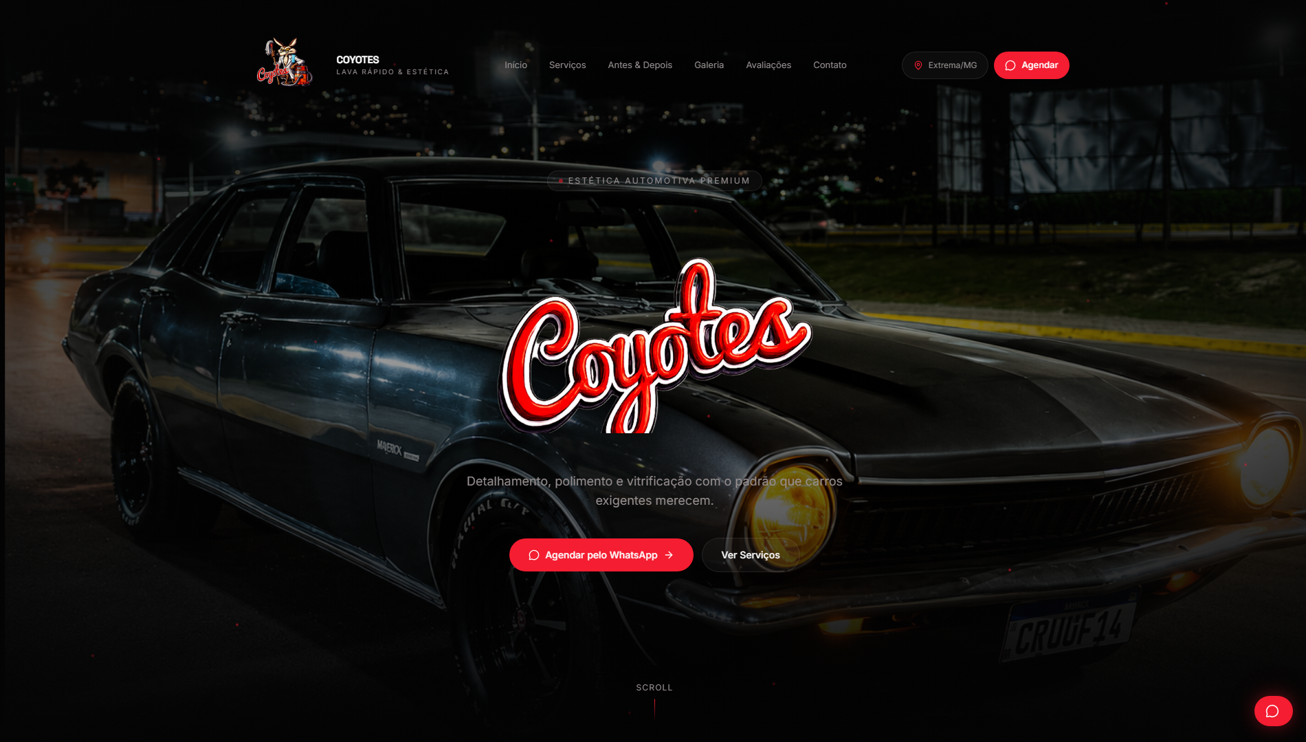 Mockup do site Coyotes Lava Rápido